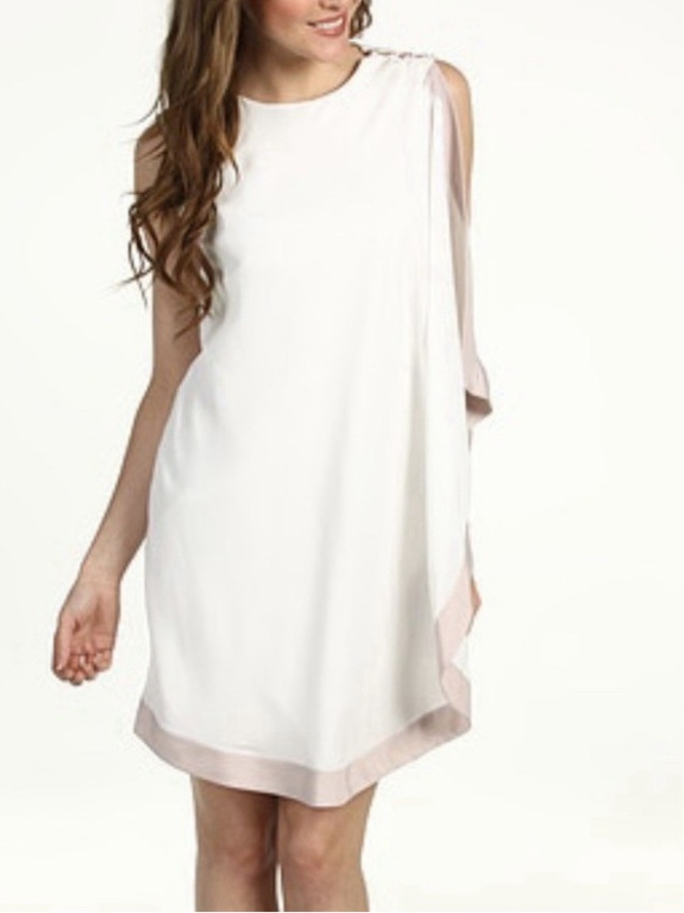 Ted Baker ($230) Bolty One-Sided Draped Tunic Dress Ivory Blush Pink Sz 4